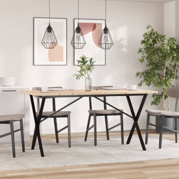 Masă bucătărie, cadru X, 140x80x75,5 cm lemn masiv pin și fontă - Img 3