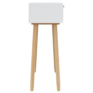 Masă consolă alb 80x30x75 cm lemn masiv pin și ratan natural - Img 8