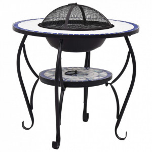 Masă cu vatră de foc, mozaic, albastru și alb, 68 cm, ceramică - Img 2