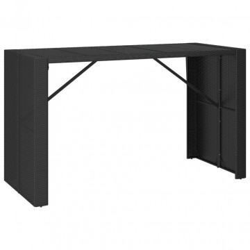 Masă de bar cu blat din sticlă, negru, 185x80x110 cm, poliratan - Img 2