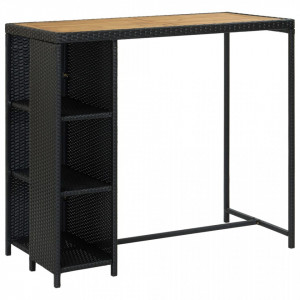 Masă de bar cu raft de depozitare negru 120x60x110 cm poliratan - Img 1