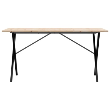 Masă de bucătărie, cadru X, 140x80x75cm lemn masiv pin și fontă - Img 4