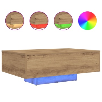Masă de cafea cu lumini LED Stejar Artisan 85x55x31 cm - Img 4