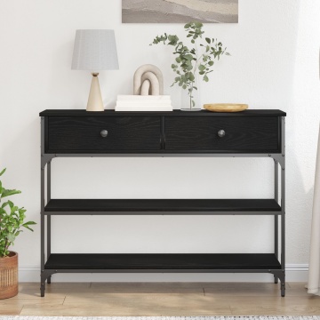 masa de consolă Negru Stejar 100x25x75 cm Lemn laminate și Oțel - Img 4