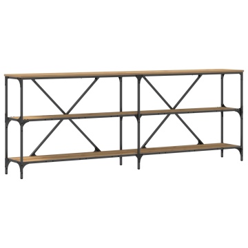 Masă de Consolă Stejar Artisan 200x30x75 cm Lemn Multistrat și Oțel - Img 2