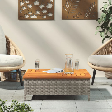 Masă de grădină, gri, 70x70x25 cm, poliratan și lemn acacia - Img 3