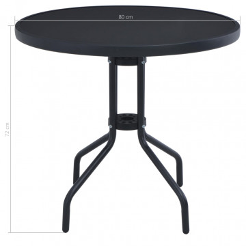 Masă de grădină, negru, 80 cm, oțel și sticlă - Img 4