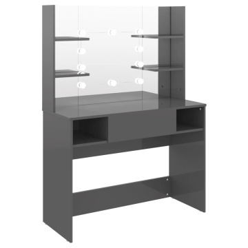 Masă de machiaj cu lumini LED, gri lucios, 100x40x135 cm, MDF - Img 2