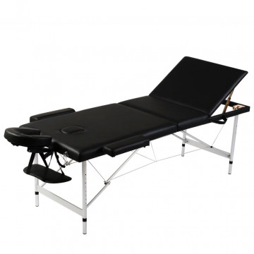 Masă de masaj pliabilă 3 părți cadru din aluminiu Negru - Img 1