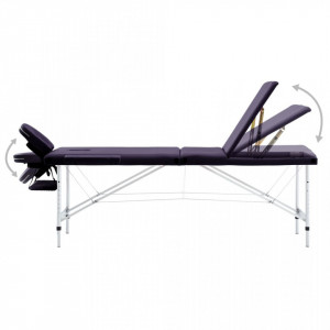 Masă de masaj pliabilă cu 3 zone, violet, aluminiu - Img 3