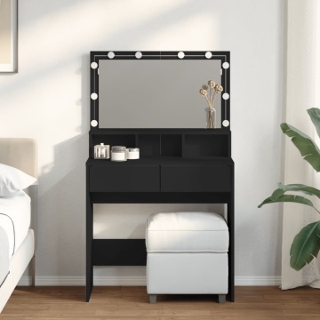 Masă de toaletă cu LED, negru, 80x41x134,5 cm - Img 1