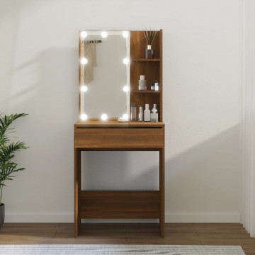 Masă de toaletă cu LED, stejar maro, 60x40x140 cm - Img 1