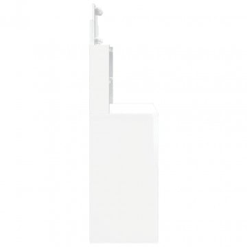 Masă de toaletă cu LED-uri, alb extralucios, 96x40x142 cm - Img 5