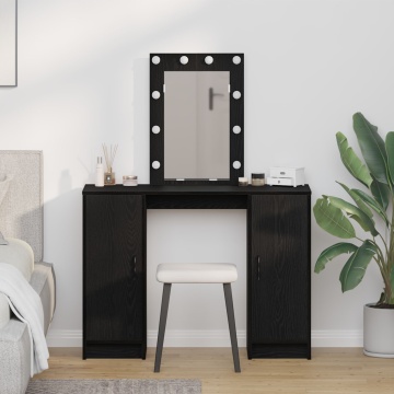 Masa de toaletă cu lumini LED Negru Stejar 102x33x135 cm - Img 1