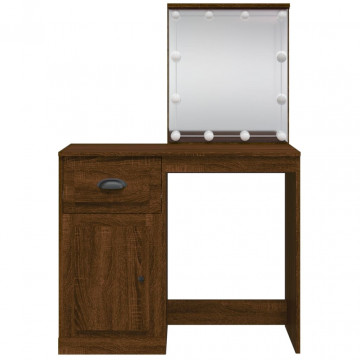 Masă de toaletă cu lumini LED, stejar maro, 90x42x132,5 cm - Img 8