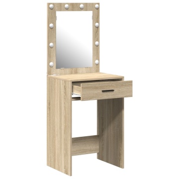 Masa de toaletă cu lumini LED, stejar sonoma, 50x41x135 cm - Img 4