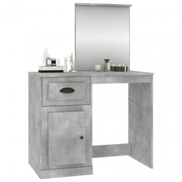 Masă de toaletă cu oglindă, gri beton, 90x50x132,5 cm, lemn - Img 4
