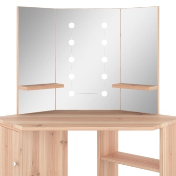 Masă de toaletă de colț cu LED, stejar, 111x54x141,5 cm - Img 6