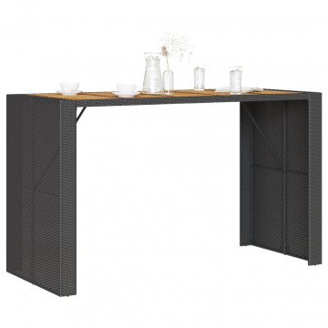 Masă grădină blat din lemn acacia negru 185x80x110 cm poliratan - Img 4