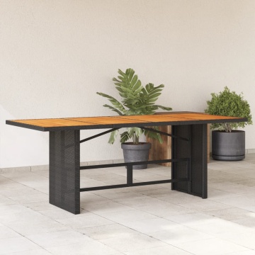 Masă grădină, blat din lemn acacia negru 190x80x75 cm poliratan - Img 1