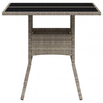 Masă grădină blat din sticlă gri deschis 80x80x75 cm poliratan - Img 5