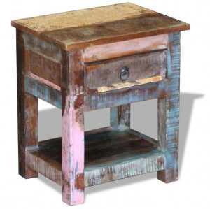 Masă laterală cu un sertar, 43x33x51 cm, lemn masiv reciclat - Img 4
