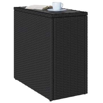 Masă laterală grădină blat sticlă negru 58x27,5x55 cm poliratan - Img 4