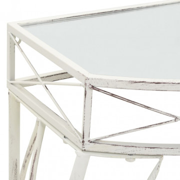 Masă laterală stil franțuzesc, alb, 82 x 39 x 76 cm, metal - Img 3