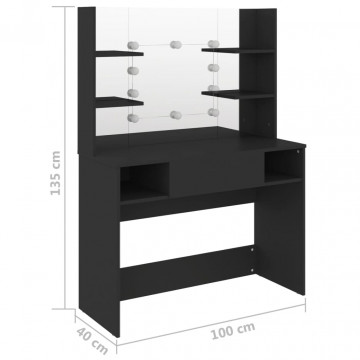 Masă machiaj cu lumini LED, negru, 100x40x135 cm , MDF - Img 5