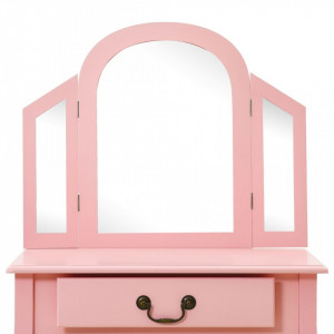 Masă toaletă cu taburet, roz, 65x36x128 cm, lemn paulownia, MDF - Img 6