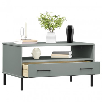Măsuță cafea picioare metalice gri 85x50x45cm lemn masiv "OSLO" - Img 3