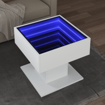 Măsuță de cafea cu LED, alb, 50x50x45 cm, lemn prelucrat - Img 1
