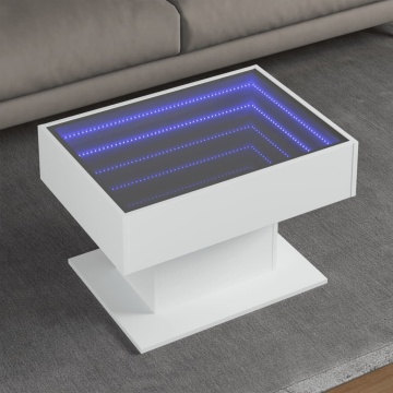 Măsuță de cafea cu LED, alb, 70x50x45 cm, lemn prelucrat - Img 1