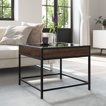 Măsuță de cafea cu LED infinity, stejar maro, 50x50x41 cm - Img 4