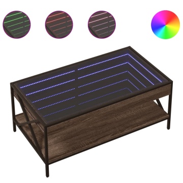 Măsuță de cafea cu LED infinity, stejar maro, 90x50x38 cm - Img 2