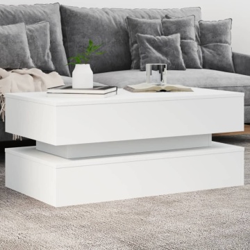 Măsuță de cafea cu lumini LED, alb, 90x50x40 cm - Img 1
