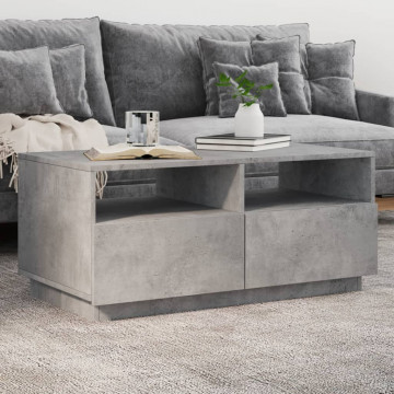 Măsuță de cafea cu lumini LED, gri beton, 90x49x40 cm - Img 1