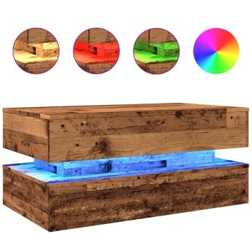 Măsuță de cafea cu lumini LED, lemn vechi, 90x50x40 cm - Img 2