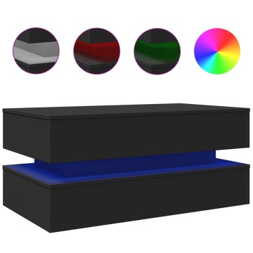 Măsuță de cafea cu lumini LED, negru, 90x50x40 cm - Img 2