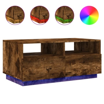 Măsuță de cafea cu lumini LED, stejar fumuriu, 90x49x40 cm - Img 2