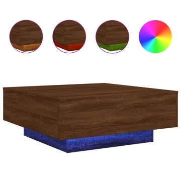 Măsuță de cafea cu lumini LED, stejar maro, 80x80x31 cm - Img 2