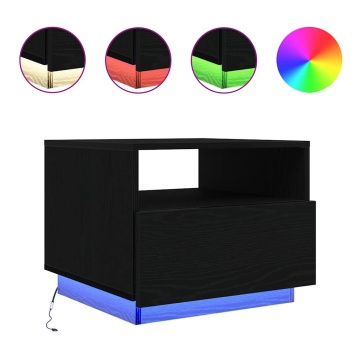 Masuta de cafea cu lumini LED Stejar negru 50x49x40 cm - Img 3