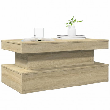 Măsuță de cafea cu lumini LED, stejar sonoma, 90x50x40 cm - Img 5