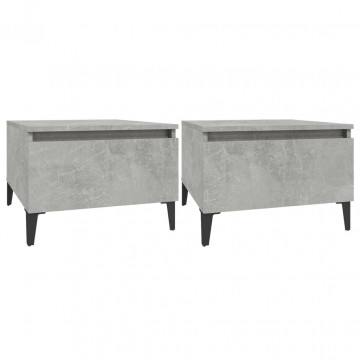 Mese laterale, 2 buc., gri beton, 50x46x35 cm, lemn compozit - Img 2