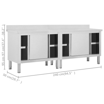 Mese lucru uși glisante 2 buc 240x50x(95-97) cm oțel inoxidabil - Img 7