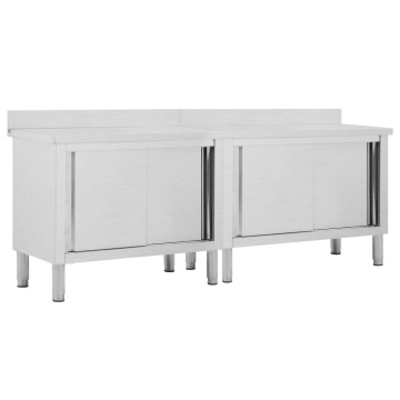 Mese lucru uși glisante 2 buc 240x50x(95-97) cm oțel inoxidabil - Img 1