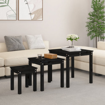 Mese suprapuse, 3 buc., negru, lemn masiv de pin - Img 1