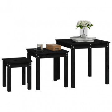 Mese suprapuse, 3 buc., negru, lemn masiv de pin - Img 4