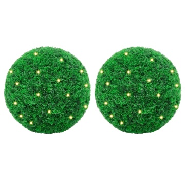 Mingi artificiale din lemn de cimiș cu lumini LED 2 buc Verde - Img 1
