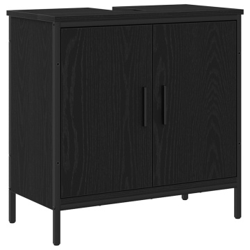 Mobilier pentru chiuvetă de baie Negru Stejar 60x30x60 cm Lemn prelucrat - Img 2